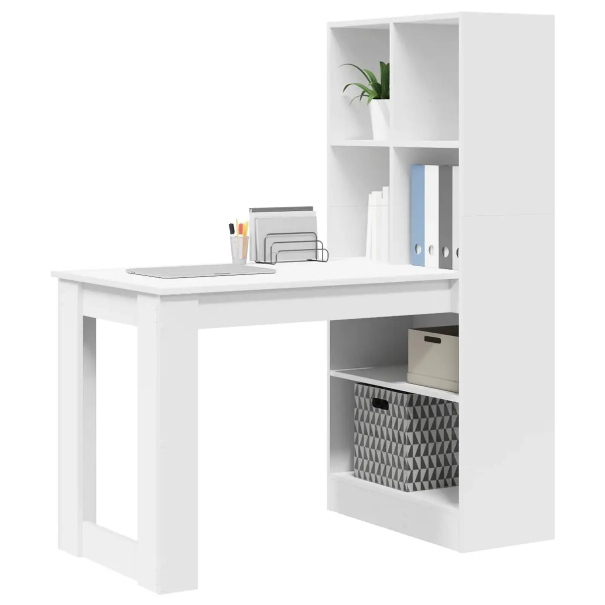 White Writing Desk with Shelves Storage Engineered Wood Office Furniture 122cm