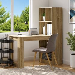Premium Brown Writing Desk with Shelves for Office Use