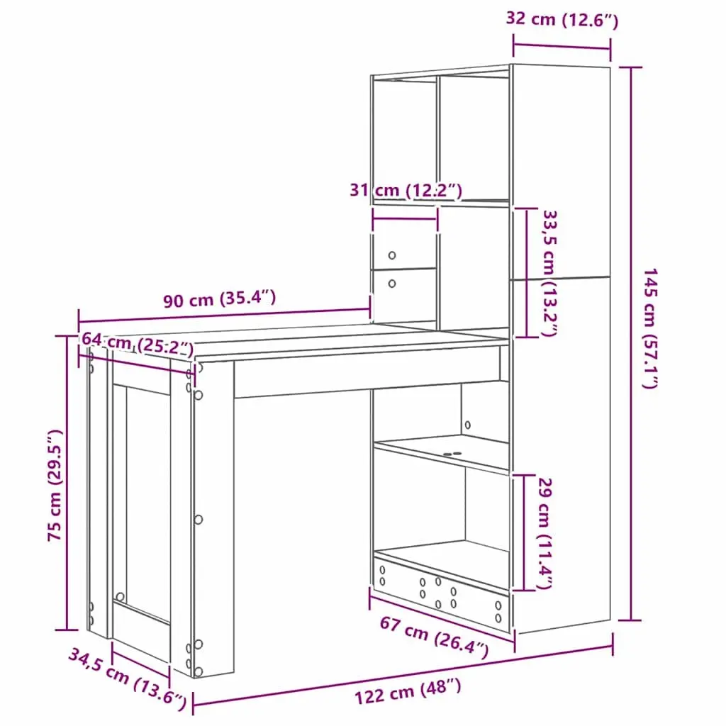 Brown Writing Desk with Shelves for Office Use