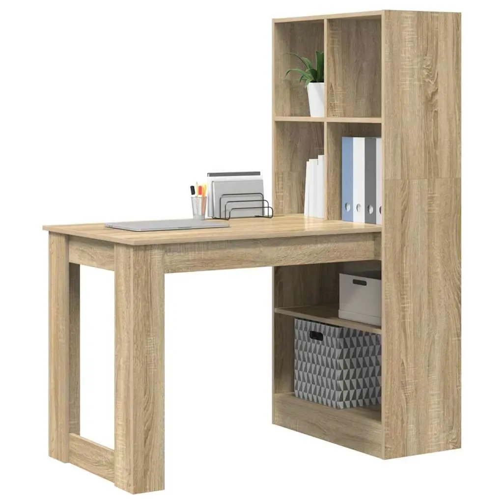 Brown Writing Desk with Shelves for Office Use