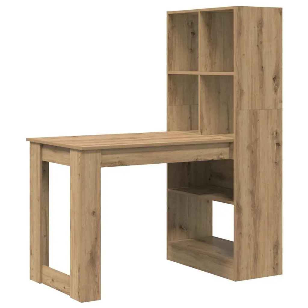 Brown Engineered Wood Writing Desk with Storage Shelves