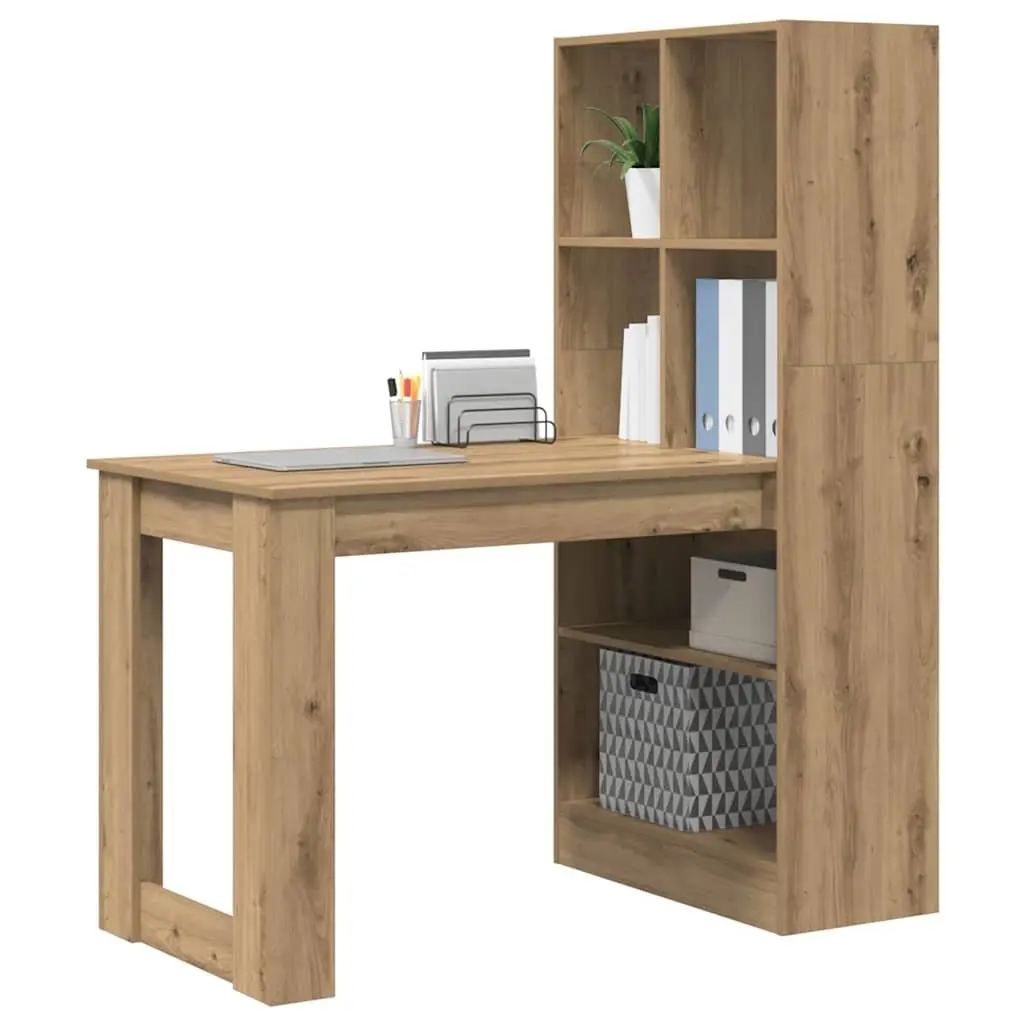 Brown Engineered Wood Writing Desk with Storage Shelves