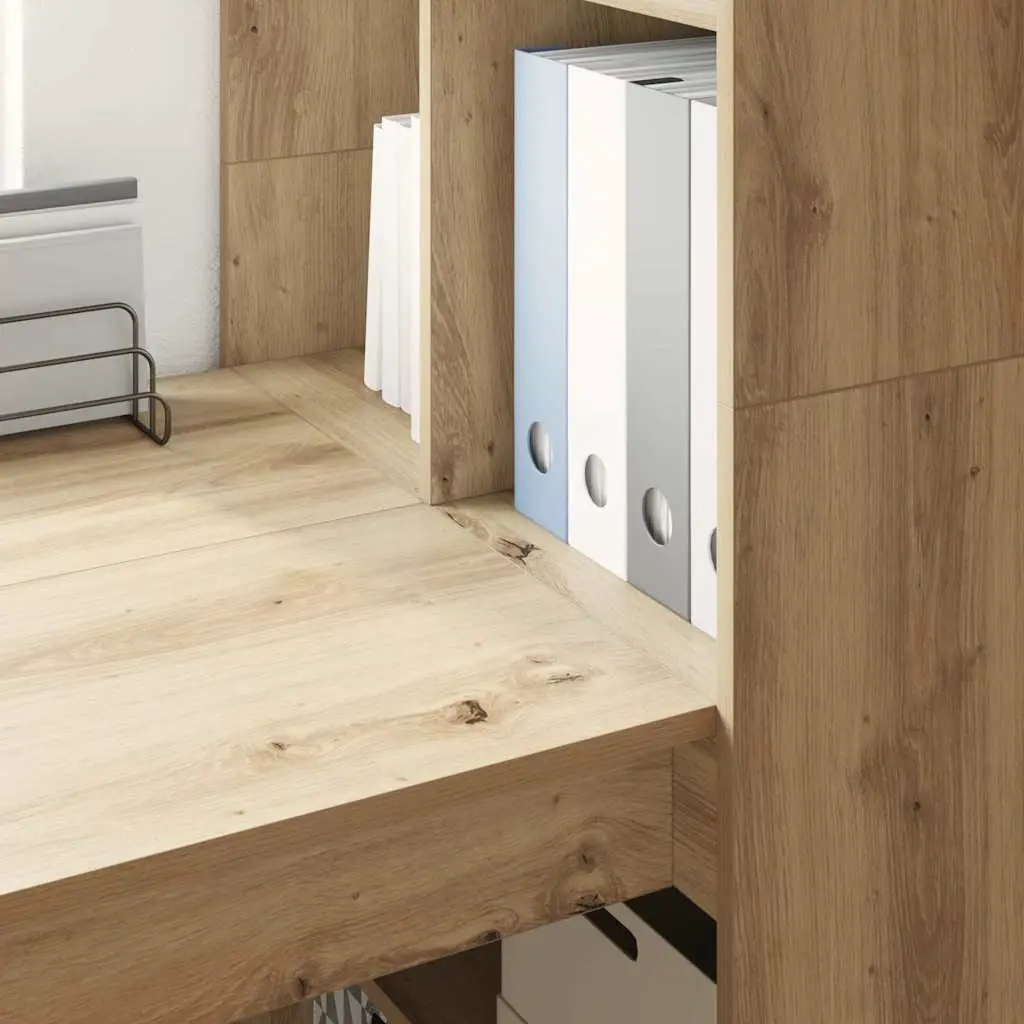 Brown Engineered Wood Writing Desk with Storage Shelves