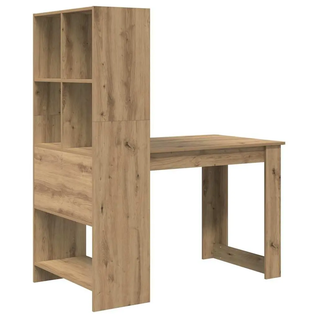Brown Engineered Wood Writing Desk with Storage Shelves