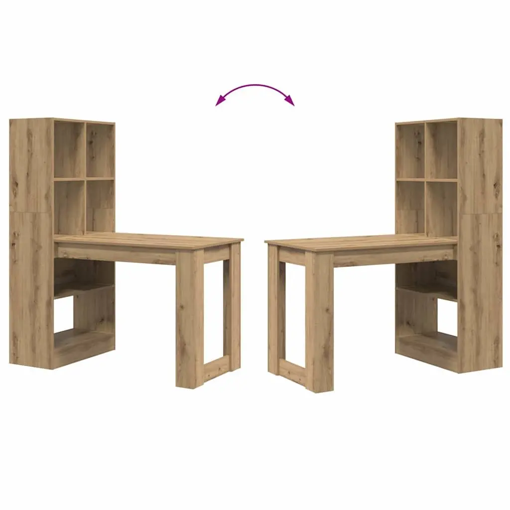 Brown Engineered Wood Writing Desk with Storage Shelves