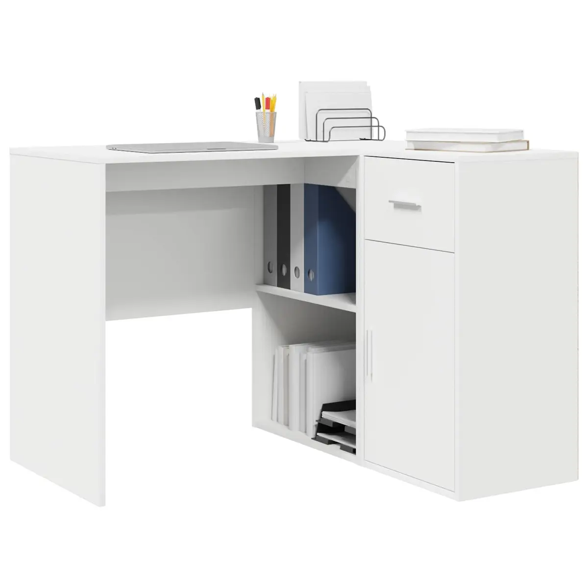 Corner Desk with Drawer White 102 x 88 x 75 cm Modern Office Workstation Storage
