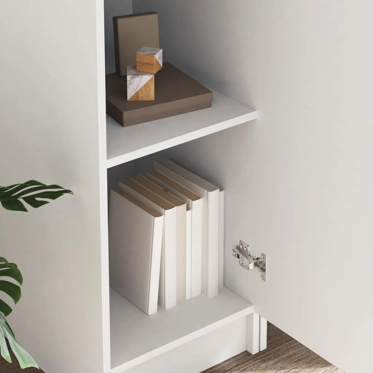Desk Engineered Wood 2 Piece White Shelves and Doors Office Workspace Storage