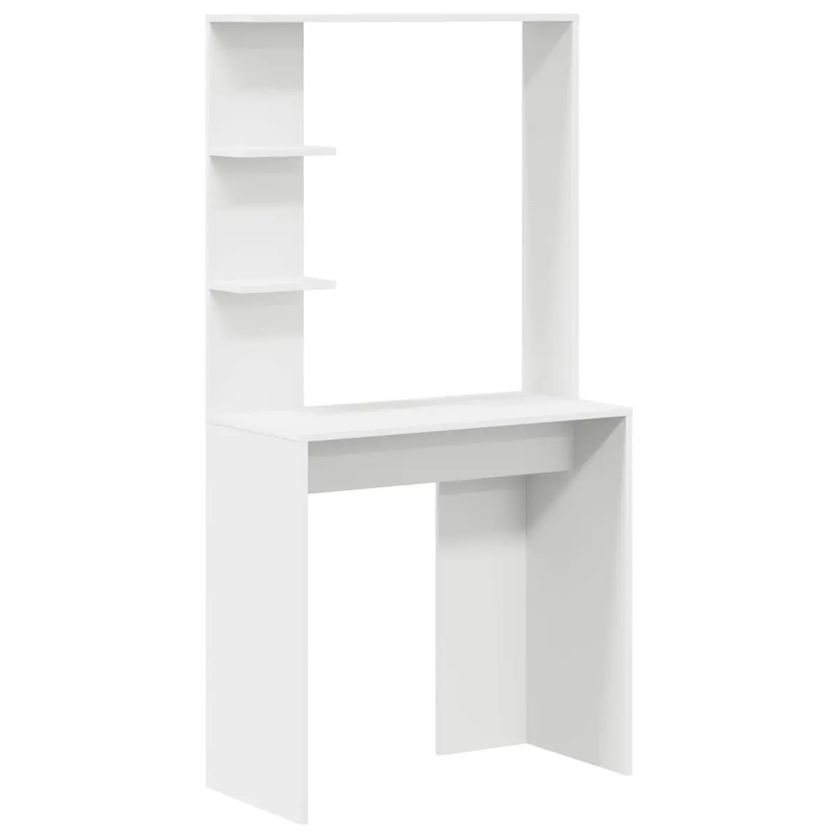 Desk Engineered Wood 2 Piece White Shelves and Doors Office Workspace Storage