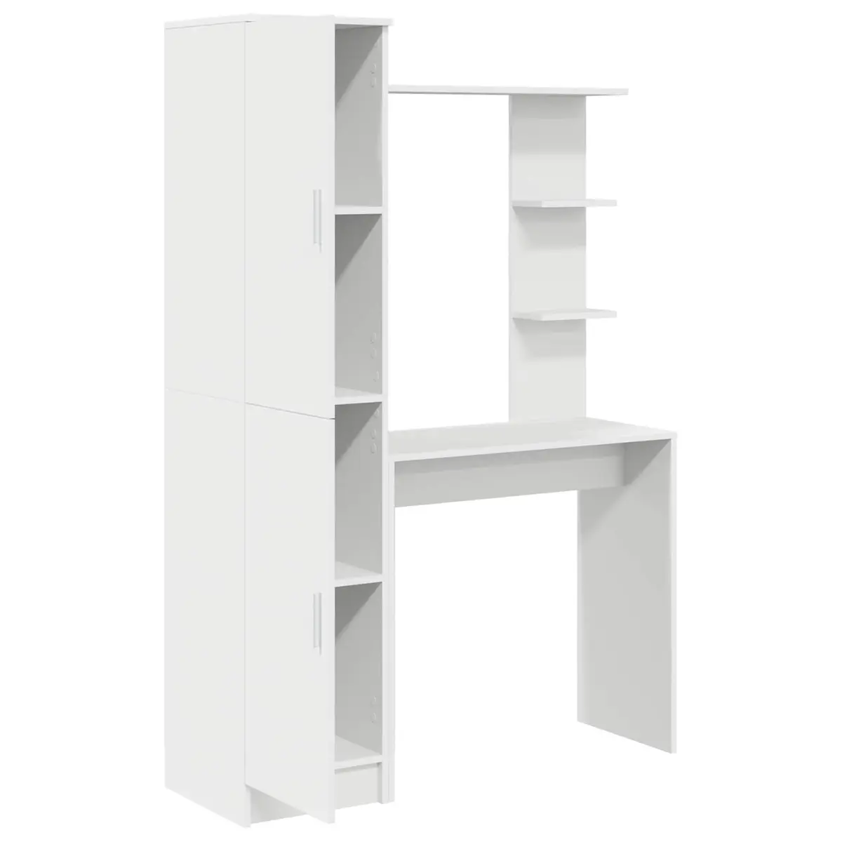 Desk Engineered Wood 2 Piece White Shelves and Doors Office Workspace Storage