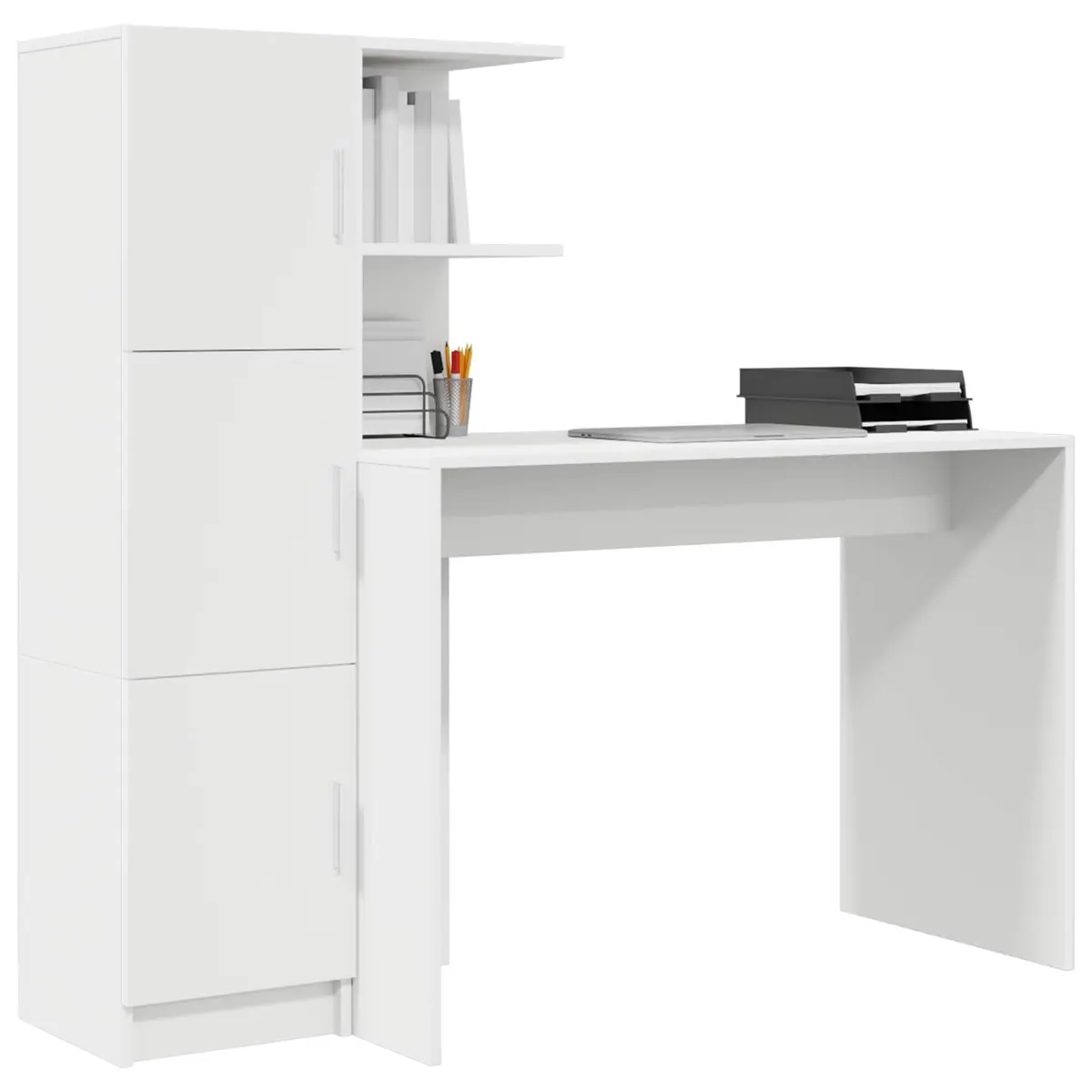 White Desk with Storage Cabinet and Shelves