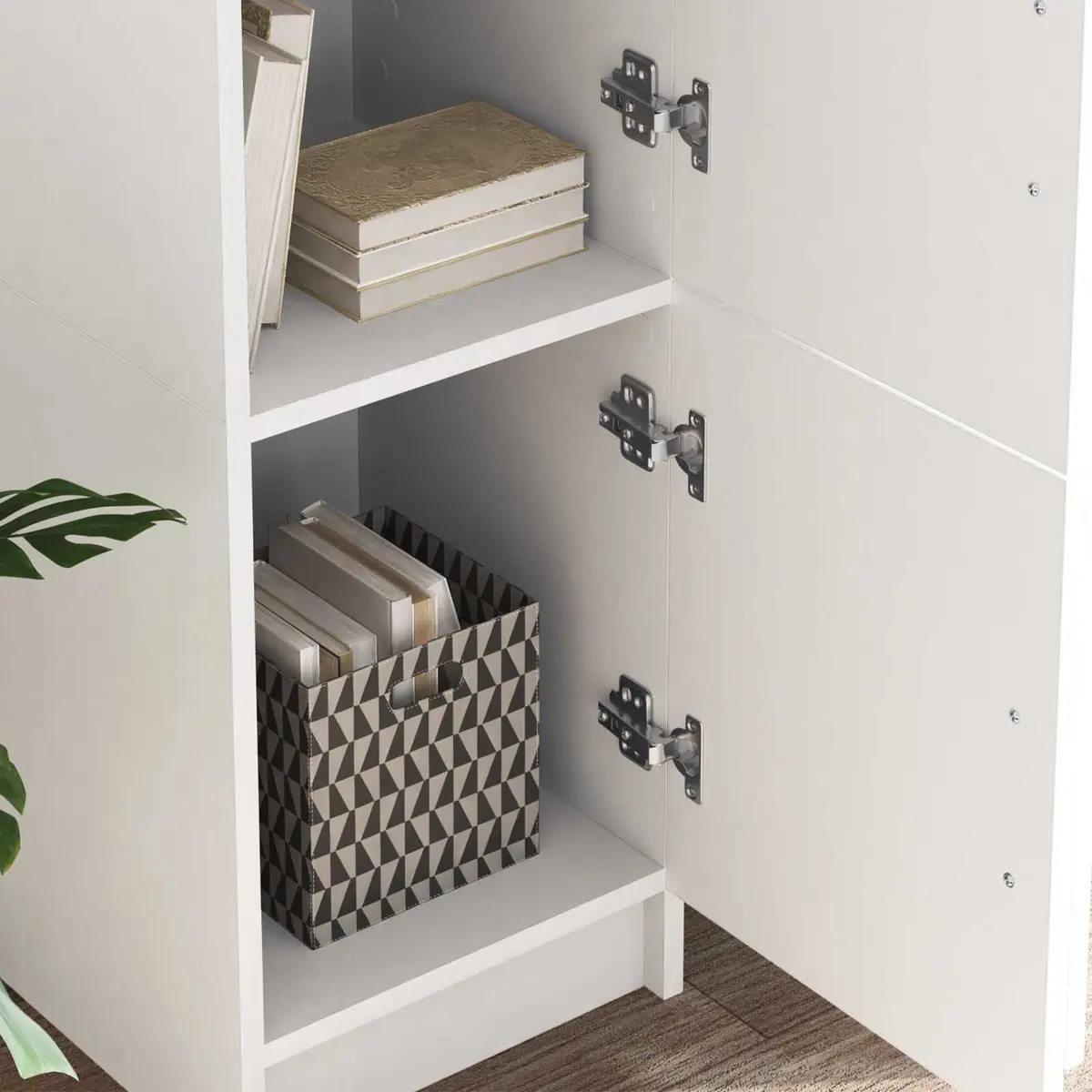 White Desk with Storage Cabinet and Shelves