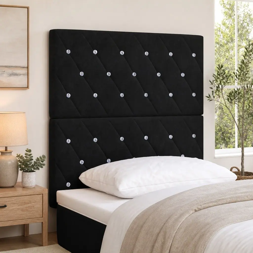 Velvet Upholstered Black Headboard 80cm