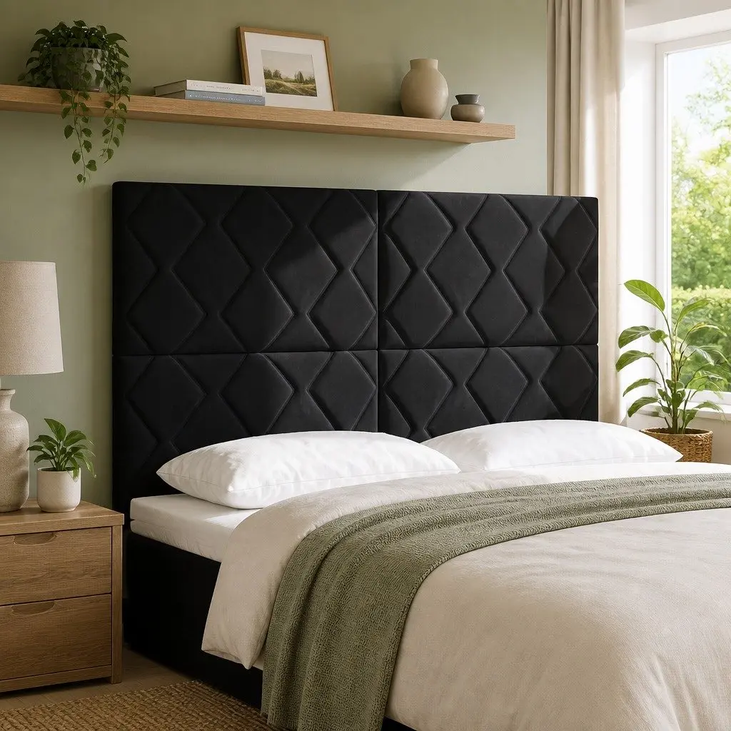 Black Velvet Headboard with Adjustable Height 144cm