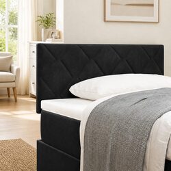 LED Headboard 100 cm Black Upholstered Bedroom Wall Mount RGB Lights