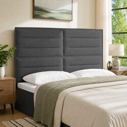 Modern Grey Fabric LED Headboard with Adjustable Height