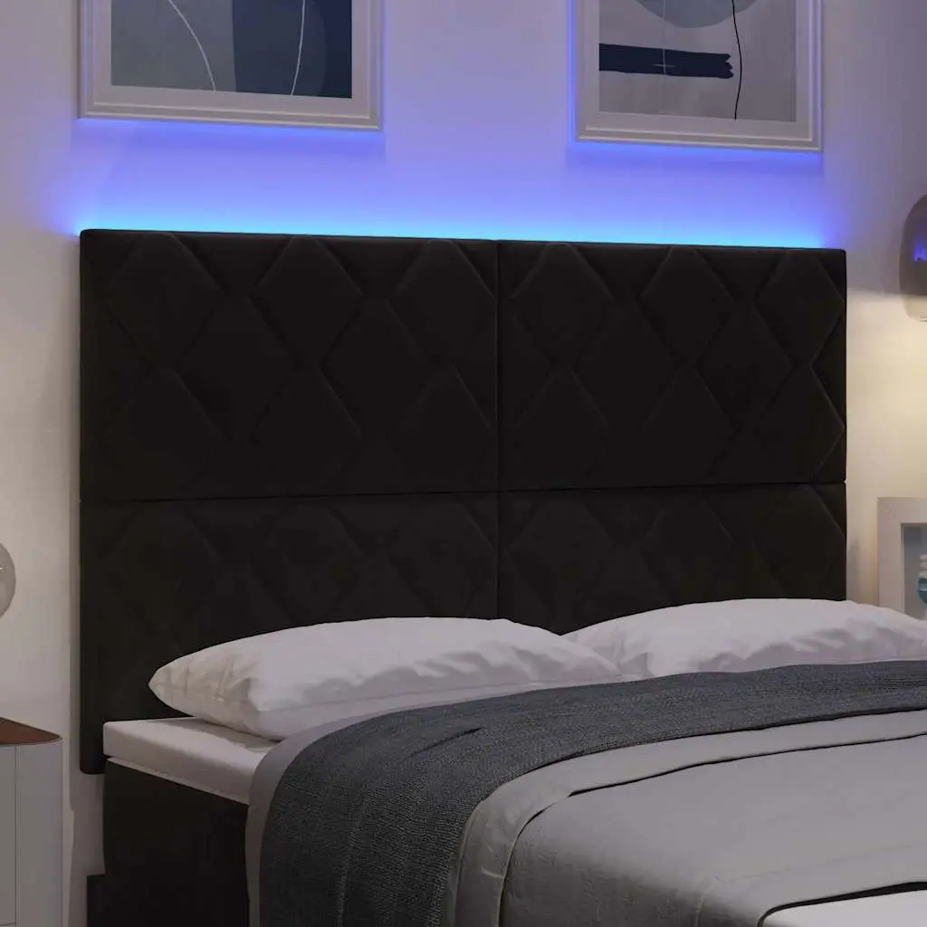 LED Headboard 144cm Black Velvet Upholstered Bedroom Modern with RGB Lighting