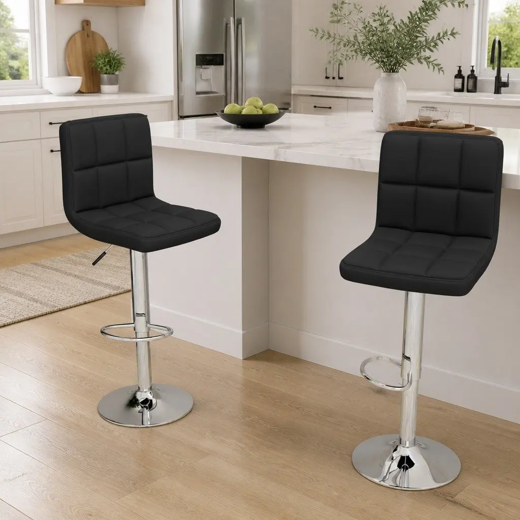 Black Fabric Bar Stools with Swivel and Height Adjustment