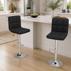Durable Black Fabric Bar Stools with Swivel and Height Adjustment