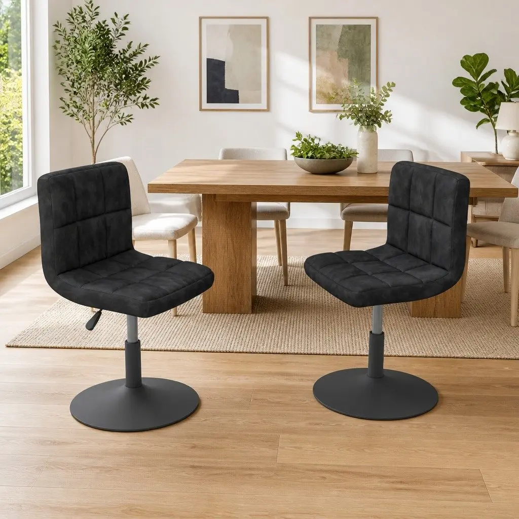 Adjustable Black Velvet Swivel Dining Chair Set of 2