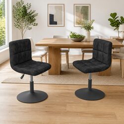 Adjustable Black Velvet Swivel Dining Chair Set of 2