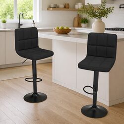 Bar Stools 2 pcs Black Fabric Counter Height Adjustable Swivel Dining Chair