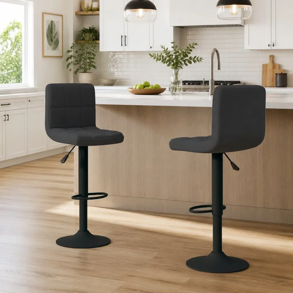 Adjustable Black Velvet Bar Stools with Chrome Base