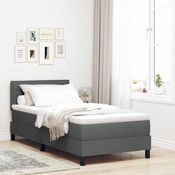 Modern Dark Grey and White Box Spring Bed with Adjustable Headboard