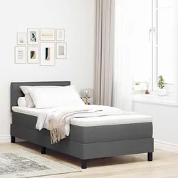 Modern Dark Grey and White Box Spring Bed with Adjustable Headboard