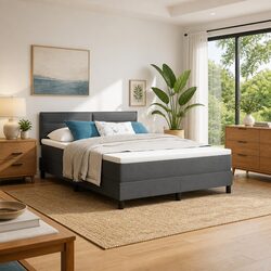 Box Spring Bed Dark Grey White 152x203cm Modern Bedroom Frame Adjustable