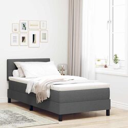 Dark Grey and White Fabric Box Spring Bed with Adjustable Headboard