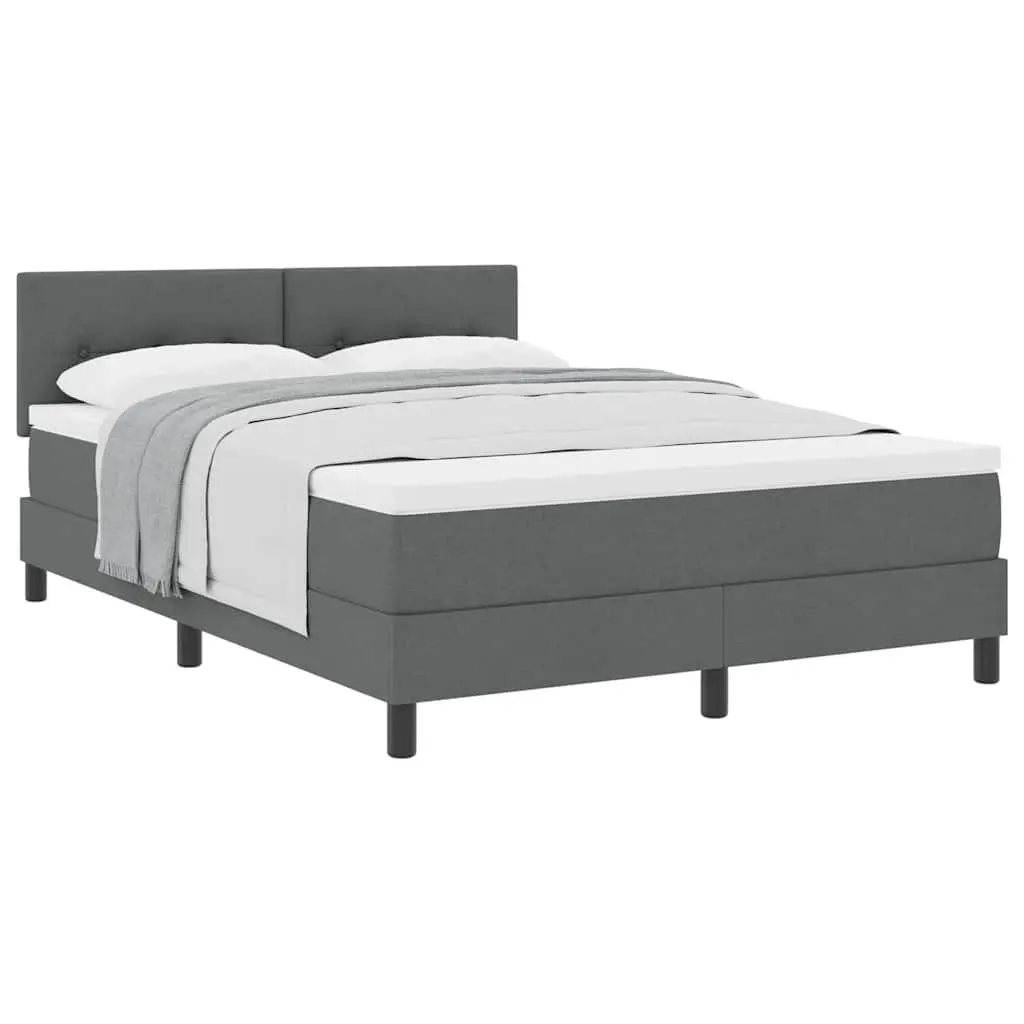 Dark Grey and White Box Spring Bed with Adjustable Headboard