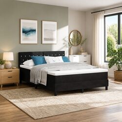 Stylish Black and White Box Spring Bed 152 x 203 cm