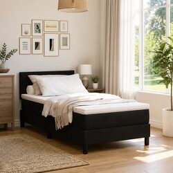 Stylish Black and White Box Spring Bed with Adjustable Headboard