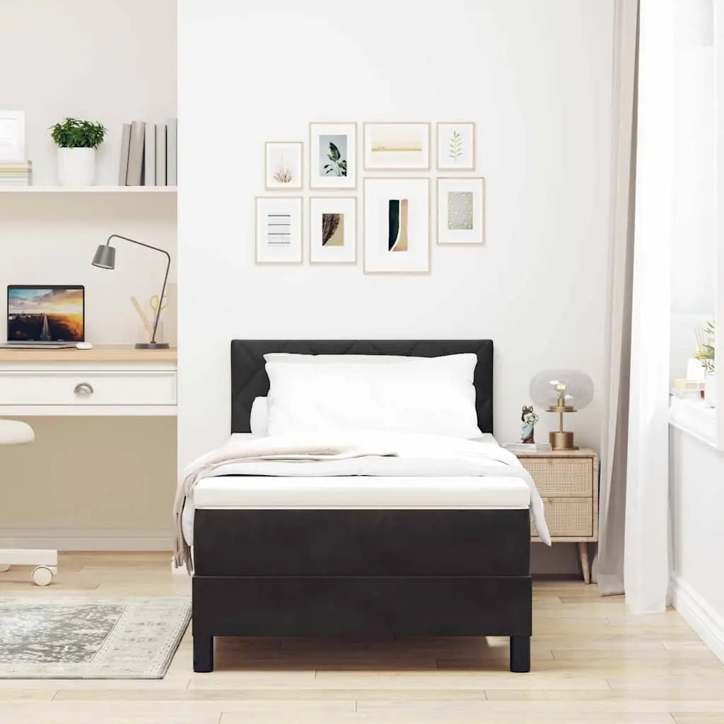 Black and White Box Spring Bed with Adjustable Headboard