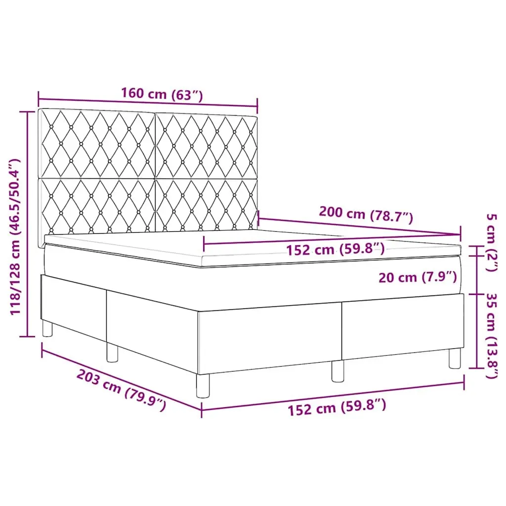 Box Spring Bed with Adjustable Headboard in Black and White