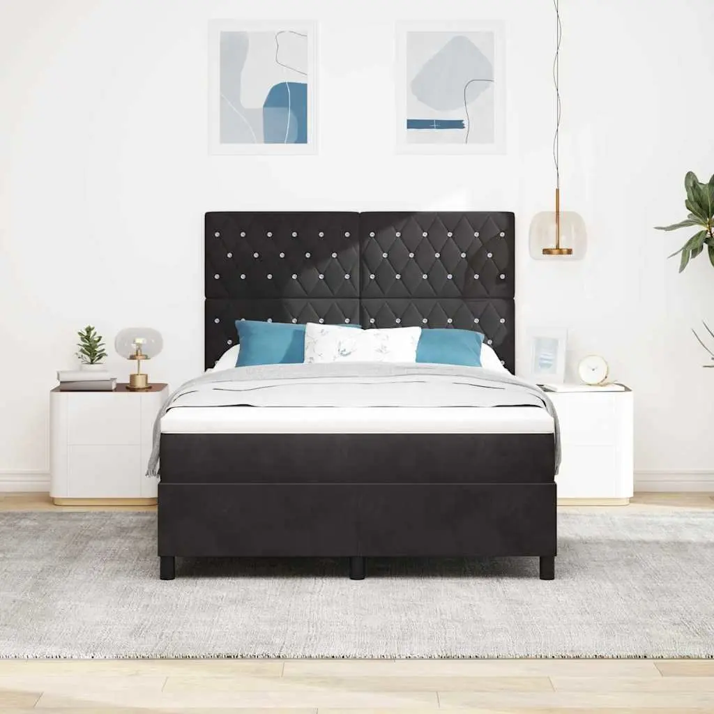 Box Spring Bed with Adjustable Headboard in Black and White