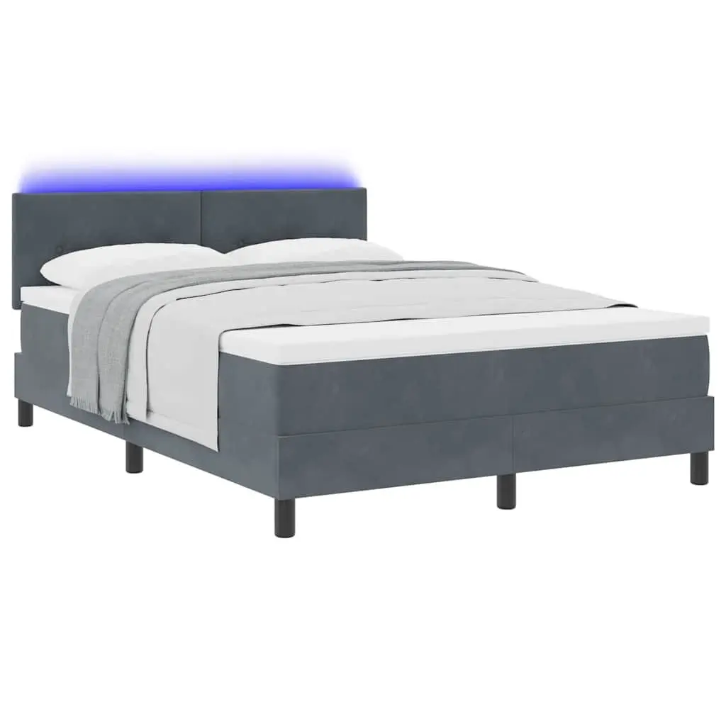 Dark Grey and White Box Spring Bed with Adjustable Headboard
