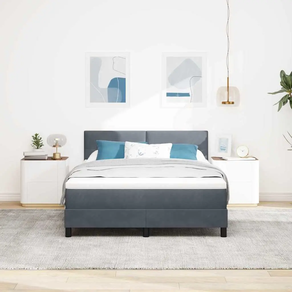 Dark Grey and White Box Spring Bed with Adjustable Headboard