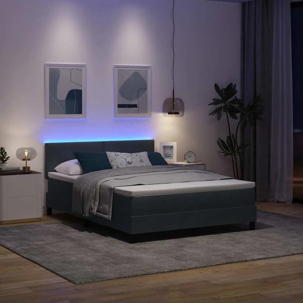 Dark Grey and White Box Spring Bed with Adjustable Headboard