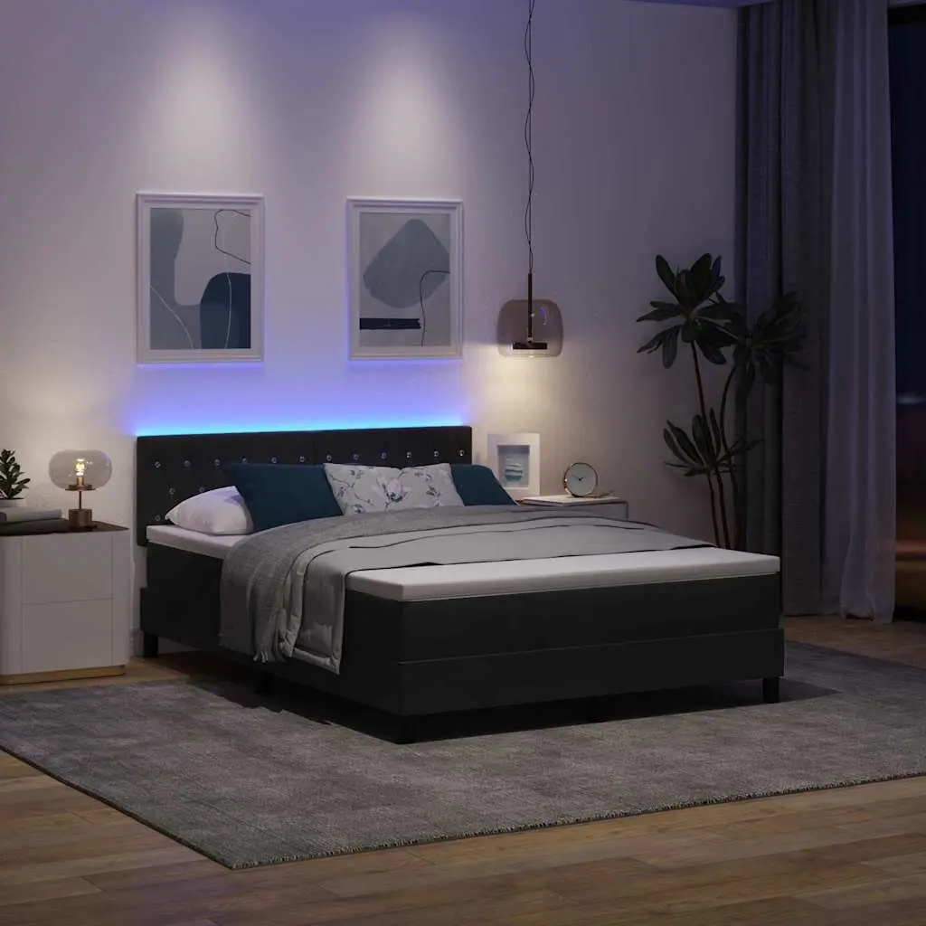 Box Spring Bed with Adjustable Headboard & LED