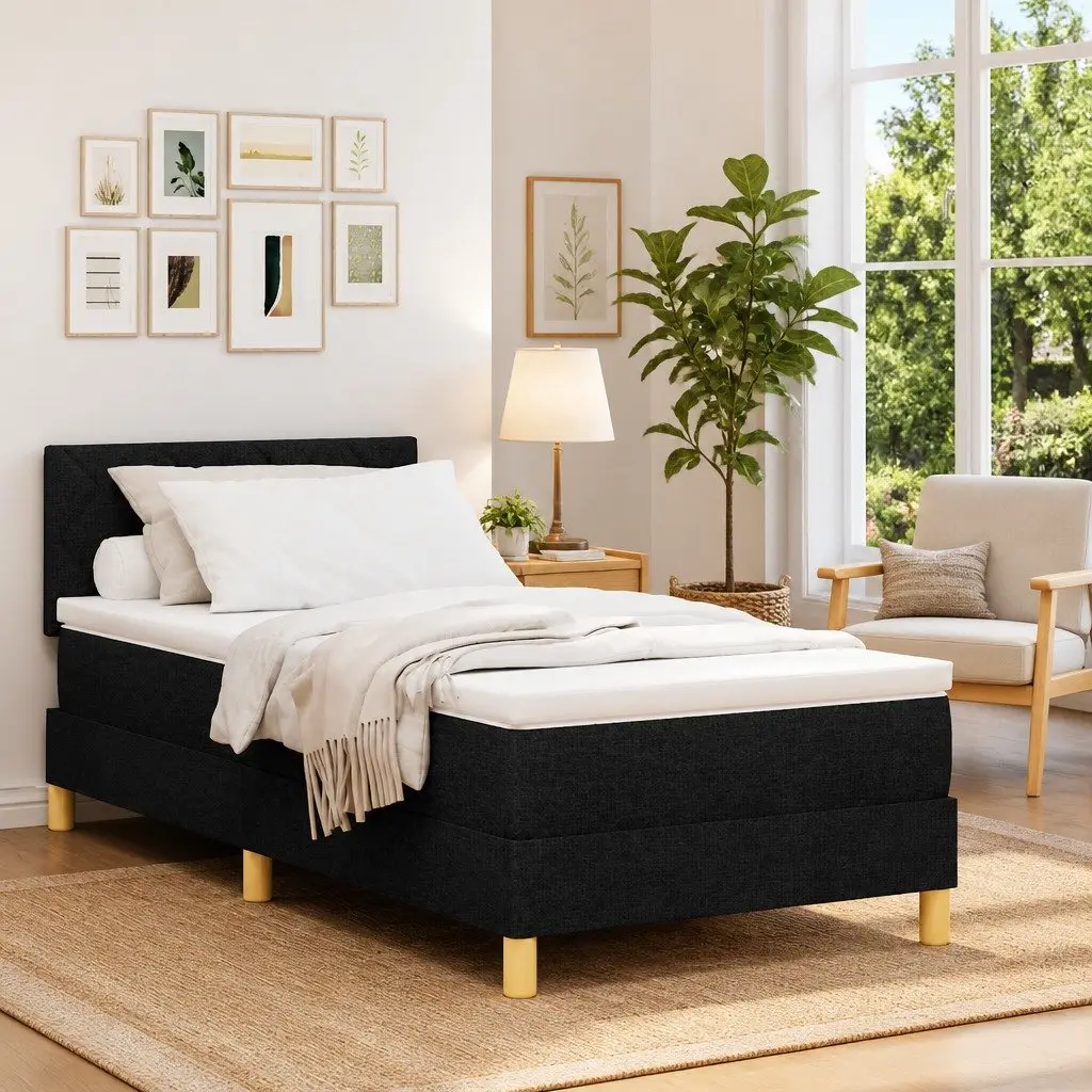 Box Spring Bed with Adjustable Headboard and LED Lights