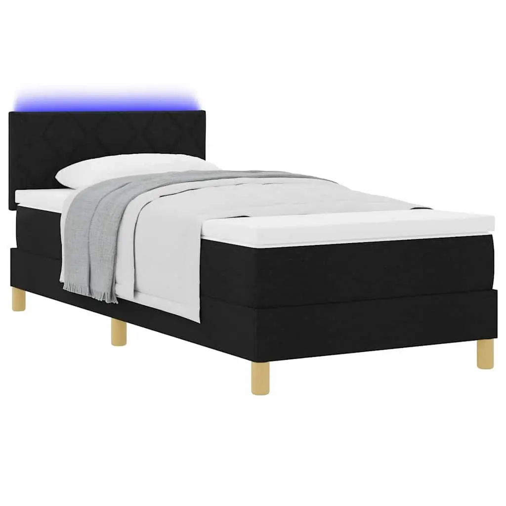 Box Spring Bed with Adjustable Headboard and LED Lights