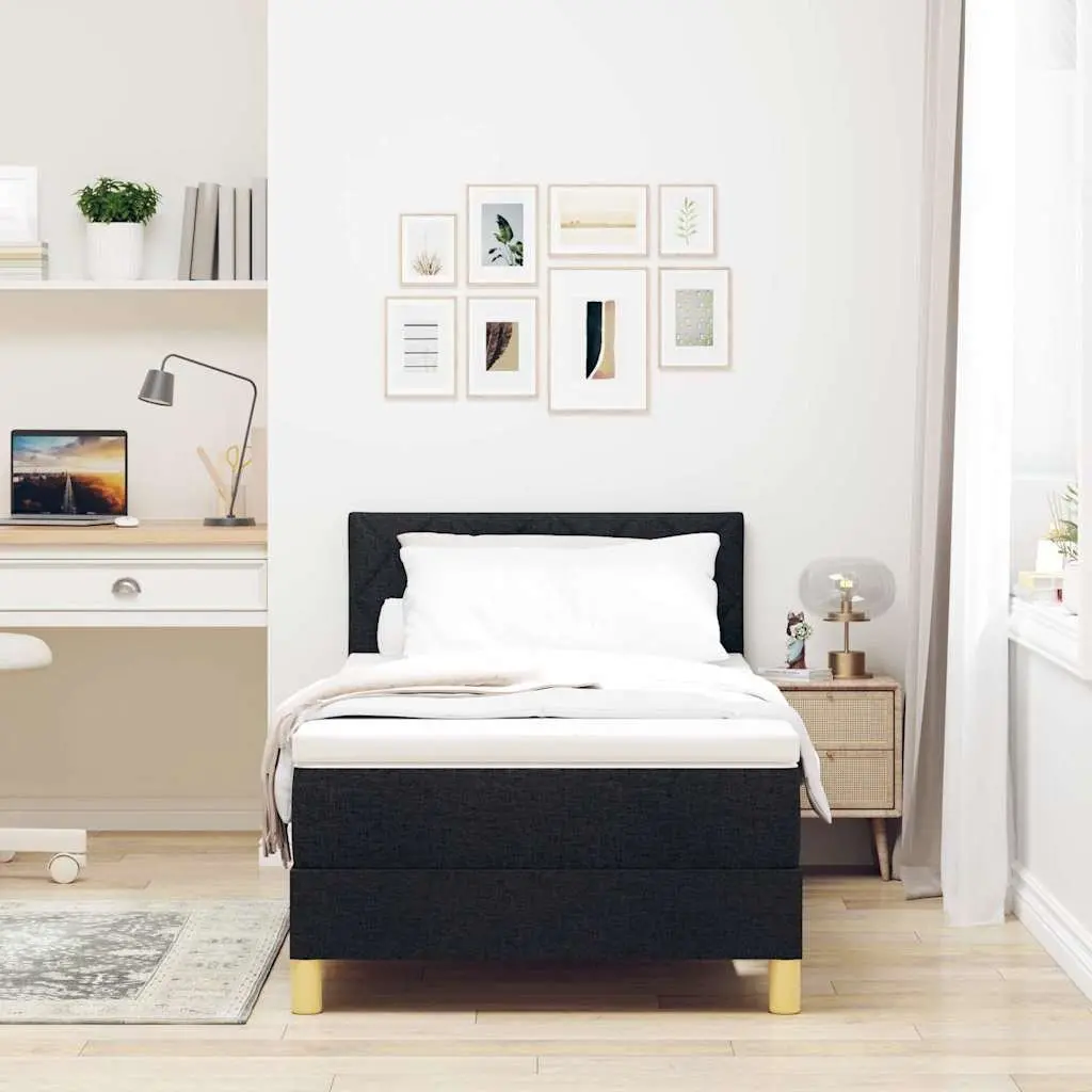Box Spring Bed with Adjustable Headboard and LED Lights