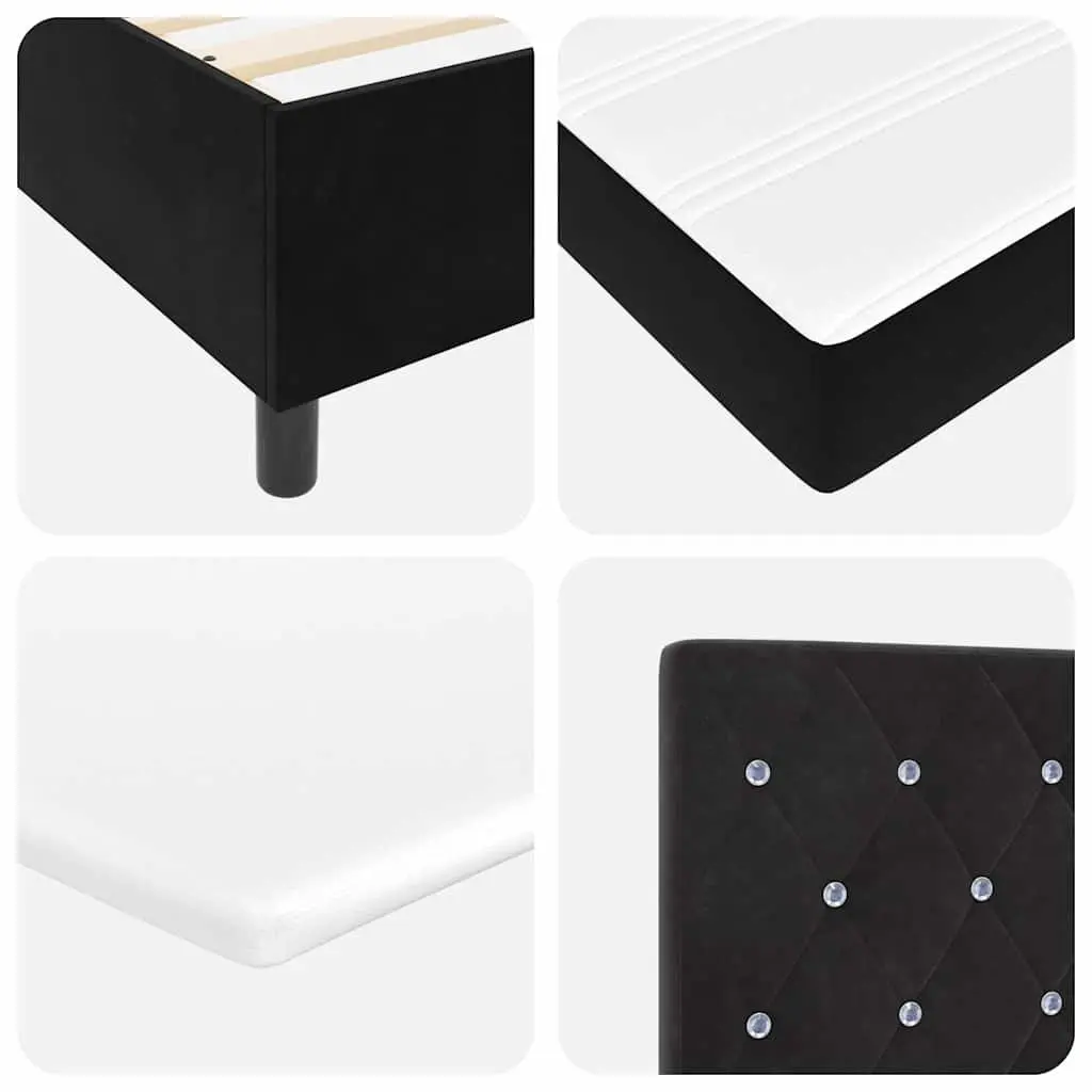 Black Velvet Box Spring Bed with Adjustable Headboard