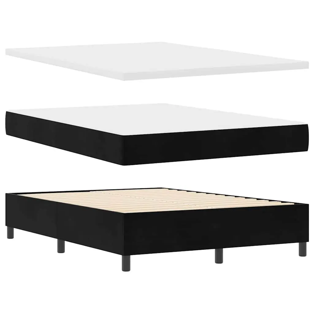 Black Velvet Box Spring Bed with Adjustable Headboard