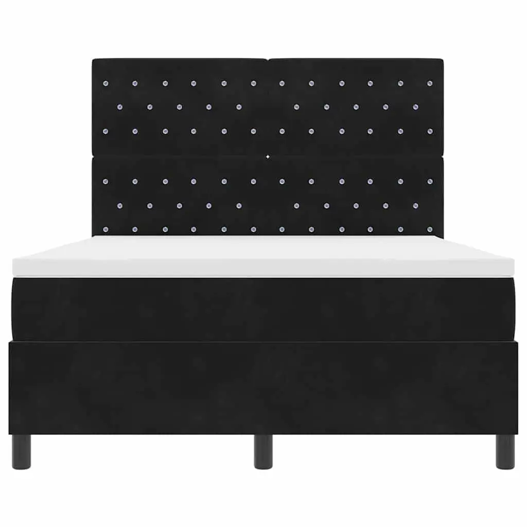 Black Velvet Box Spring Bed with Adjustable Headboard
