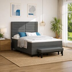 Box Spring Bed with Adjustable Headboard Dark Grey 137 x 190 cm Modern Bedroom