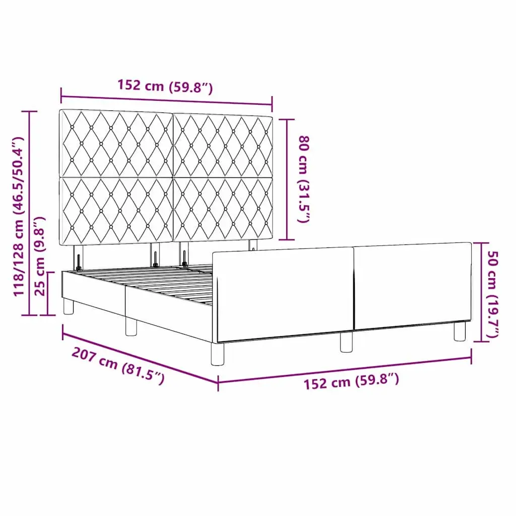 Black Bed Frame with Adjustable Headboard 152 x 203 cm