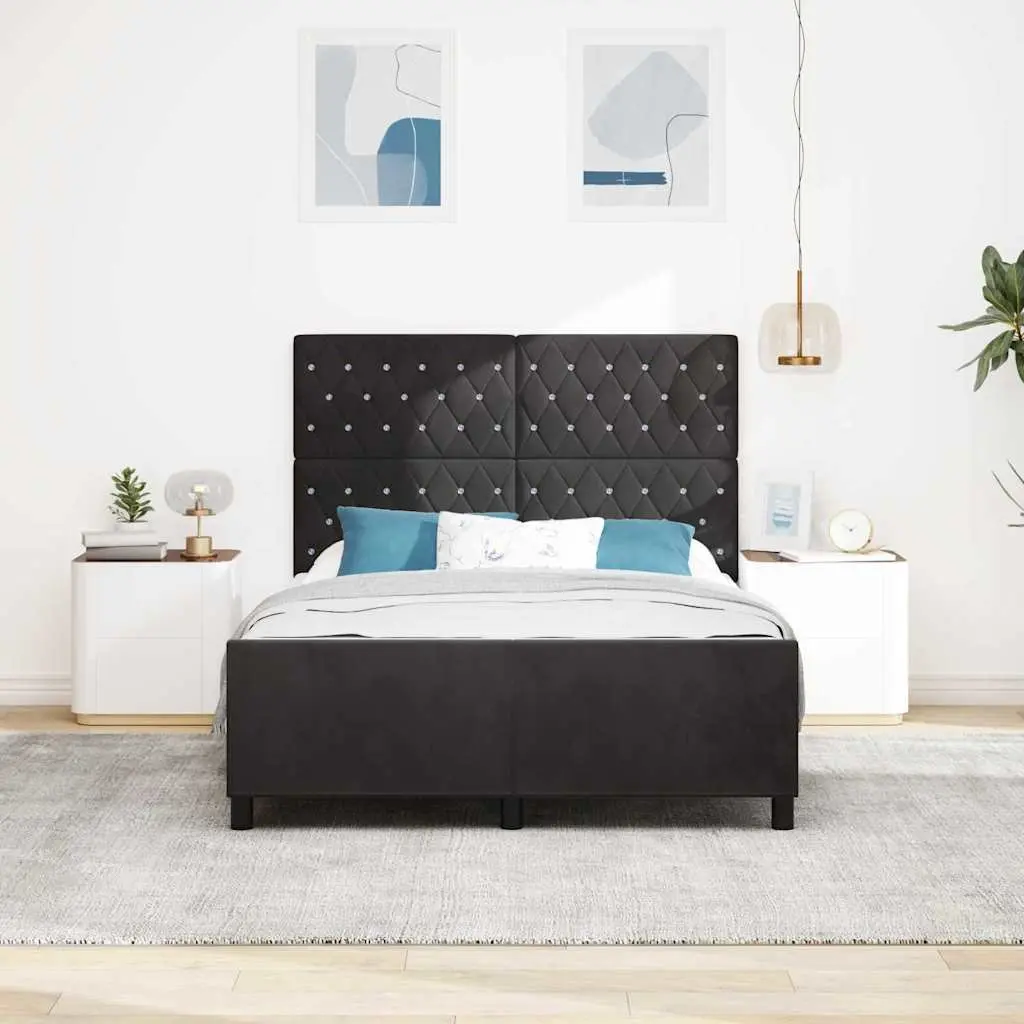 Black Bed Frame with Adjustable Headboard 152 x 203 cm