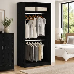 Elegant Black Oak Wardrobe with Shelf for Bedrooms